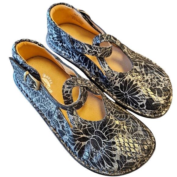 Spring Step Artiste Leather Comfort Shoe Mule Clog Black Floral Womens - Picture 5 of 9